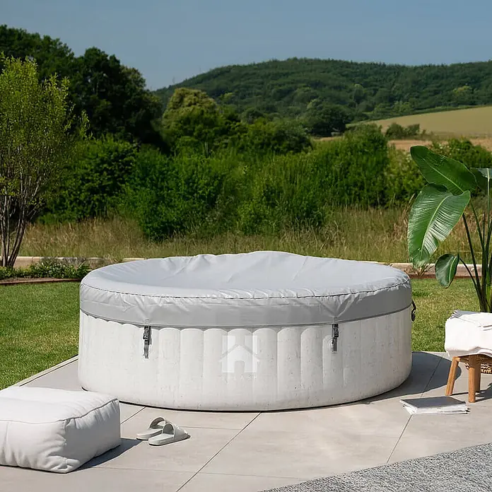 Home Deluxe Außen-Whirlpool SPLASH inkl. Kissen, Getränkehalter und Sonnendach - Beton, Max. Personenzahl: 6 Stk.