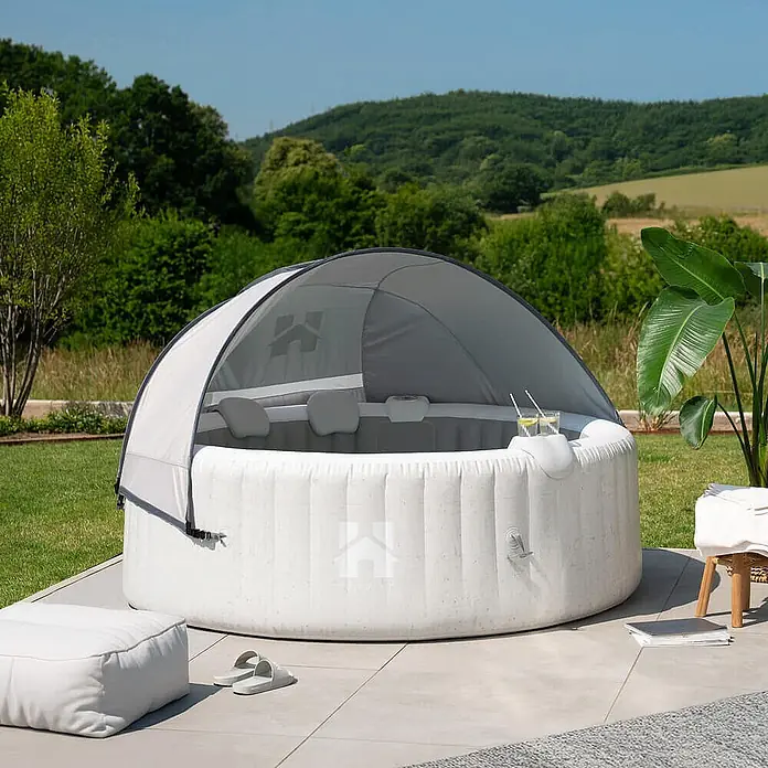 Home Deluxe Außen-Whirlpool SPLASH inkl. Kissen, Getränkehalter und Sonnendach - Beton, Max. Personenzahl: 6 Stk.