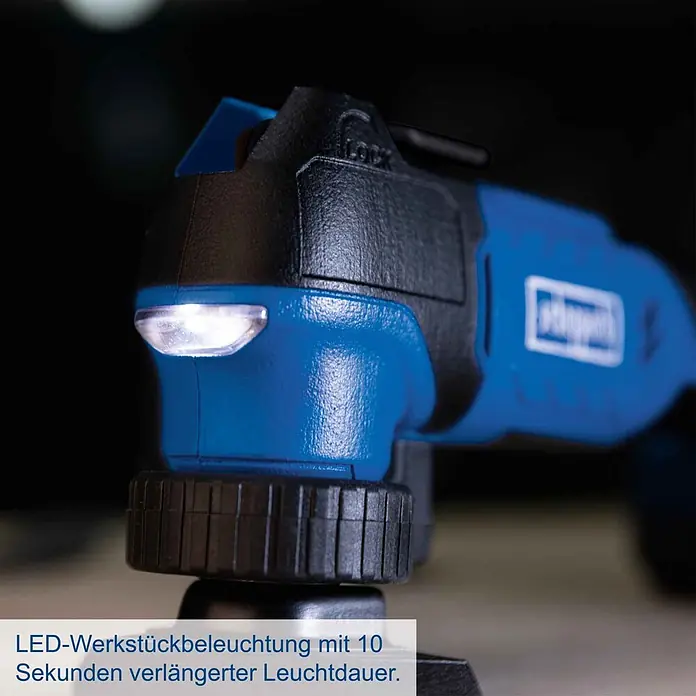 Scheppach IXES 20V Akku-Multifunktionswerkzeug C-MT40-X - 20 V - Blau-schwarzes Elektrowerkzeug mit leuchtender LED-Arbeitsleuchte und 10 Sekunden verlängerter Beleuchtungsdauer.