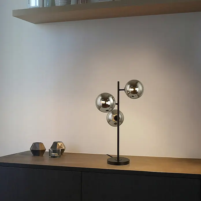 HOME DELUXE Tischlampe aus Glas VIOLA - Rauchgrau - 