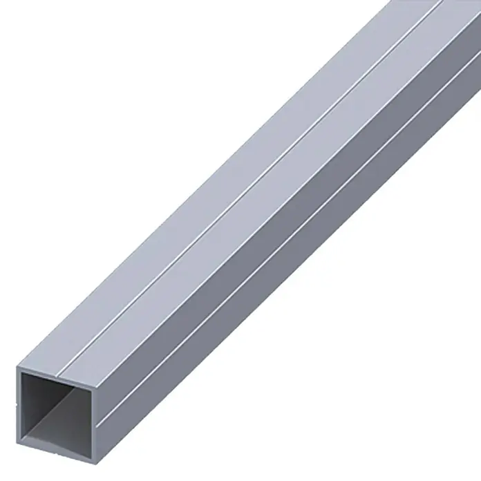 Kantoflex Vierkantrohr - L x B x S: 2.500 x 29,5 x 2,4 mm, Aluminium, Grau - Quadratisches Aluminiumprofil, ideal für Konstruktionen und Rahmen, mit präzisen Kanten und silberner Oberfläche.