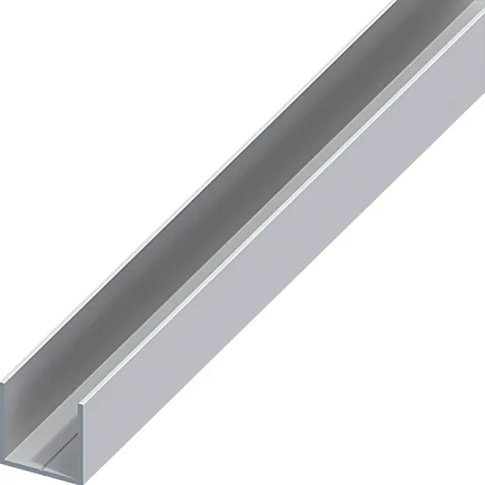 Kantoflex U-Profil - 1.000 x 23,5 x 23,5 mm, Stärke: 1,5 mm, Silber - Darstellung eines Aluminium U-Profils, ideal für Konstruktion und Bauprojekte. Das Profil zeichnet sich durch seine Vielseitigkeit und Stabilität aus.