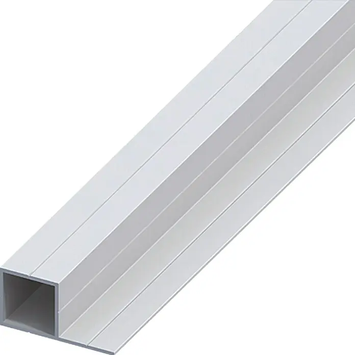 Kantoflex Vierkantrohr - 2.500 x 45,5 x 23,5 mm, Stärke: 1,5 mm, Silber - Profilansicht eines silberfarbenen Vierkantrohrs mit präziser Formgebung und glatter Oberfläche, ideal für Konstruktions- und Designanwendungen.