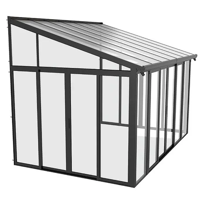 Home Deluxe Wintergarten AMARIS -  - Dunkelgraues Anlehn-Gewächshaus mit transparenten Platten zur Wandmontage.