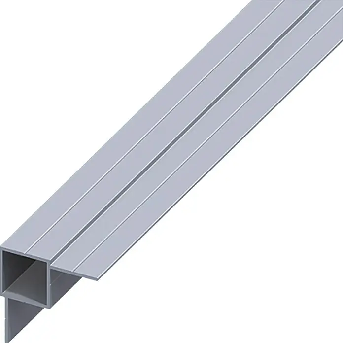 Kantoflex Vierkantrohr - L x S: 2.500 x 1,5 mm, Aluminium, 2 Schenkel versetzt - Darstellung eines Aluminiumprofils mit quadratischem Querschnitt und horizontalen Rippen, ideal für Konstruktionen.