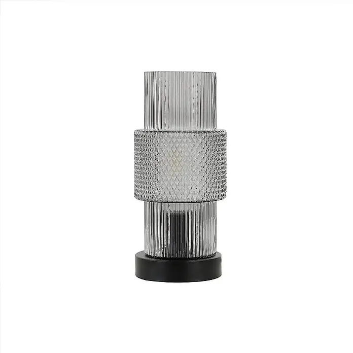 HOME DELUXE Kleine Tischlampe aus Glas YUKI - Rauchgrau - 