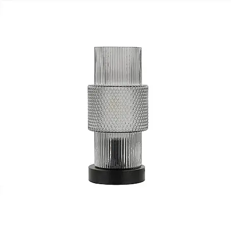 HOME DELUXE Kleine Tischlampe aus Glas YUKI - Rauchgrau