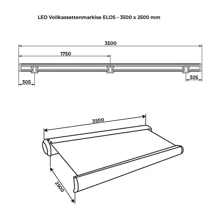 Home Deluxe LED-Vollkassettenmarkise ELOS - Sandfarben - 350 x 250 cm - 