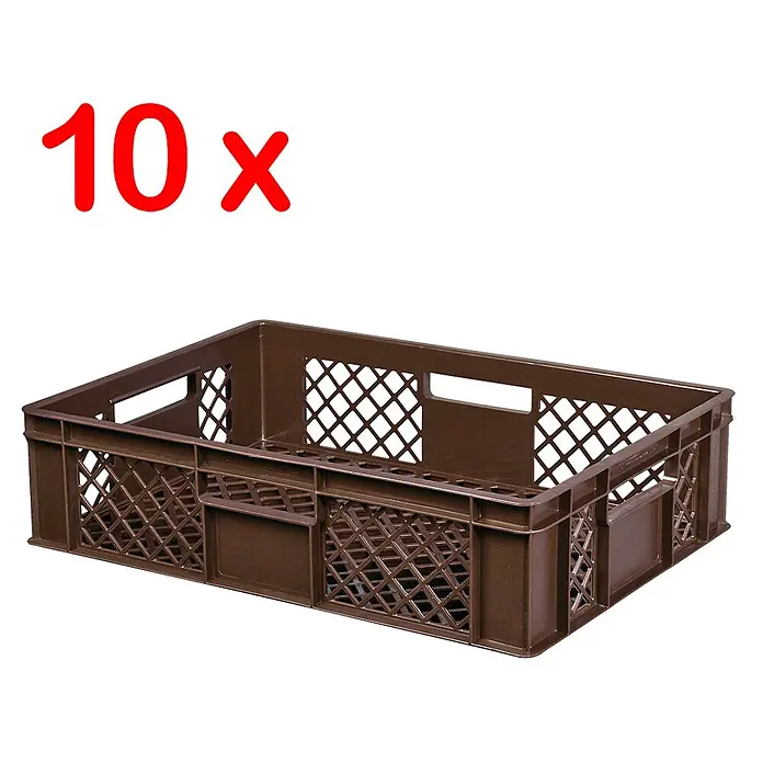 BRB Etagenwagen mit 5 Ebenen, BxTxH 1050x500x1450 mm bestückt mit 10 Euroboxen BxTxH 600x400x150 mm, durchbrochen - braun