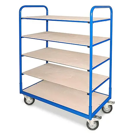 BRB Etagenwagen mit Mehreren Ebenen, BxTxH 1310x580x1545 mm, 4 Lenkrollen, 2 Rollen mit Feststellbremse (5 Ebenen)