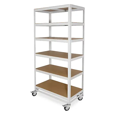 BRB Regalwagen/Kommissionierregal mit 6 Ebenen, Tragkraft 200 kg, BxTxH 900x500x1920 mm, lichtgrau