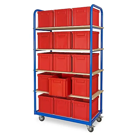 BRB Kommissionierwagen mit 5 Ebenen und 15 Behältern LxBxH 400 x 300 x 280 mm in rot