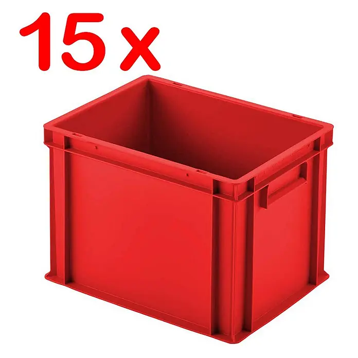 BRB Kommissionierwagen mit 5 Ebenen und 15 Behältern LxBxH 400 x 300 x 280 mm in rot -  - Rote Kunststoff-Stapelbox, 15er-Pack.
