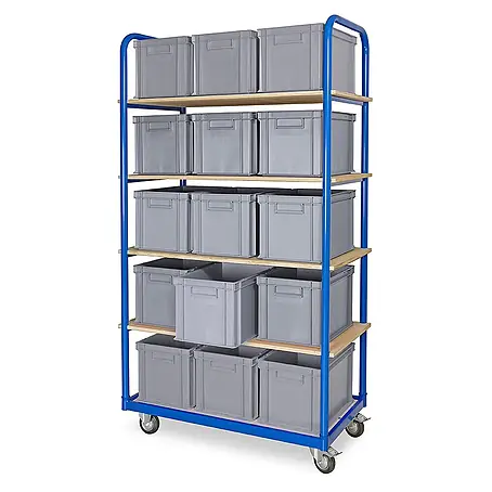 BRB Kommissionierwagen mit 5 Ebenen und 15 Behältern LxBxH 400x300x280 mm in grau