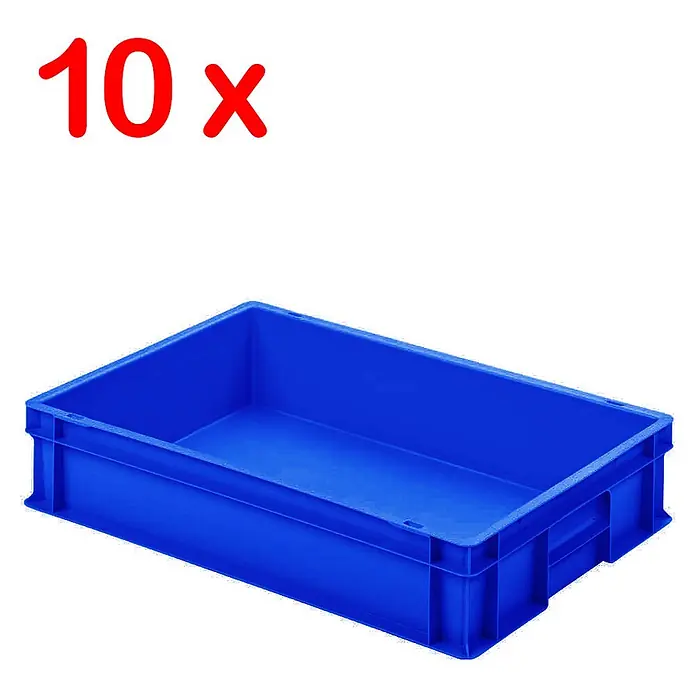 BRB Etagenwagen mit 5 Ebenen, BxTxH 1050x500x1450 mm, bestückt mit 10 Euroboxen BxTxH 600x400x120 mm - blau - 10 blaue Kunststoff-Lagerbehälter.