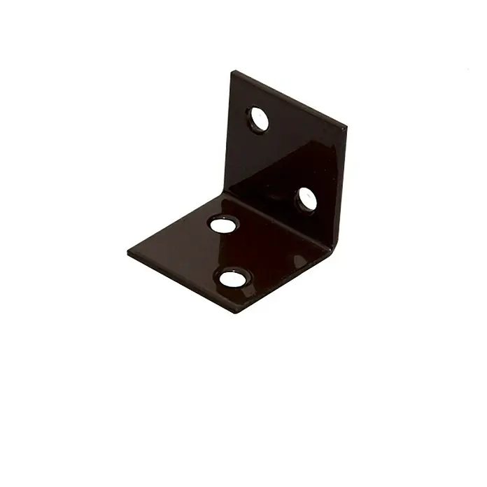 Stabilit Breitwinkel - 30 x 30 mm, Braun, Stahl, 4 Löcher - Ein braun lackierter Winkelverbinder aus Metall mit Löchern, ideal für stabile Verbindungen im DIY-Bereich und Möbelbau.