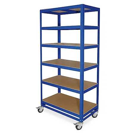 BRB Regalwagen/Kommissionierregal mit 6 Ebenen, Tragkraft 200 kg, BxTxH 900x500x1920 mm, blau, RAL 5010