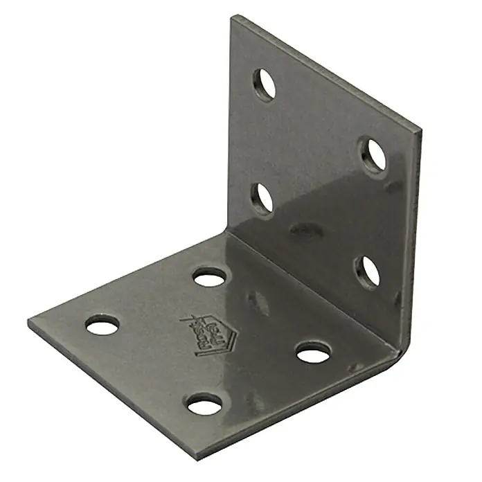 Stabilit Winkelverbinder - L x B x H: 40 x 40 x 40 mm, Edelstahl - Ein stabiler Winkelverbinder aus Metall mit mehreren Löchern für Schrauben, ideal für feste Verbindungen im Bau- und Heimwerkerbereich.