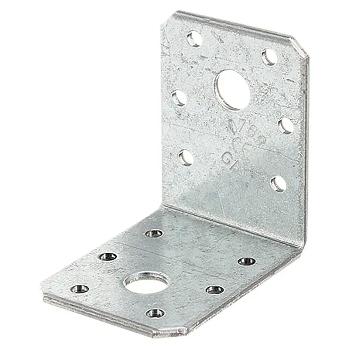 Stabilit Conector en ángulo - 60 x 60 x 45 mm, 1 ud. - Un ángulo de fijación plateado con múltiples orificios para sujetar elementos de madera, ideal para proyectos.