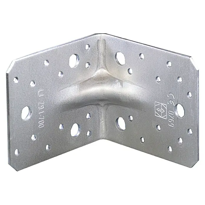 Stabilit Escuadra para cargas pesadas - 105 x 90 x 105 mm, Acero, 1 ud. - Escuadra de ángulo recto plateada con orificios de montaje, diseñada para una construcción de madera estable y fiable.