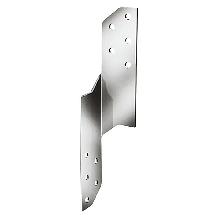 Stabilit Escuadra asimétrica - Derecha, 10 agujeros, 1 ud., 33 x 33 x 170 mm - Componente metálico robusto de color plateado con orificios perforados para una fijación segura, ideal para estructuras de madera.