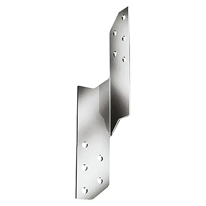 Stabilit Escuadra asimétrica - Izquierda, 10 agujeros, 1 ud., 33 x 33 x 170 mm - Un soporte de viga galvanizado con agujeros para sujetarlo. Ideal para construcciones de madera y para aumentar la estabilidad.