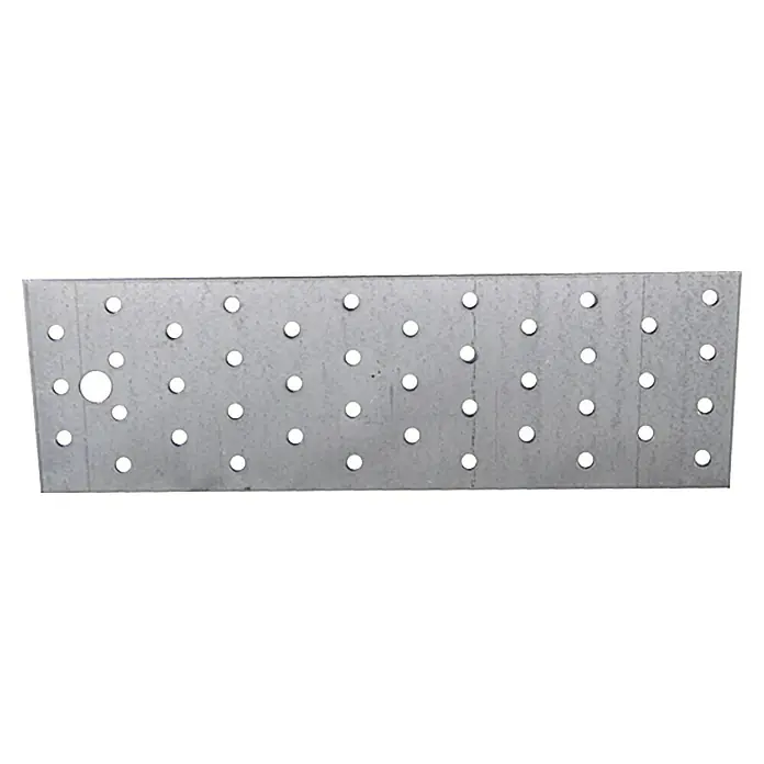 Stabilit Flachverbinder - 240 x 80 mm, 1 Stk., Stärke: 2 mm - Metallplatte mit vielen Löchern, ein großes Loch an der Seite. Ideal für DIY-Projekte oder zur Verstärkung von Verbindungen im Bauwesen.