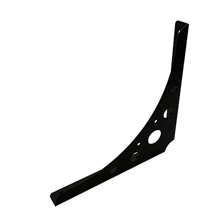 Stabilit Delta Line Konsole - 300 x 24,5 x 300 mm, Belastbarkeit: 95 kg, Stahl, Schwarz - Eine schwarze, dreieckige Winkelstütze mit Löchern, die zur Befestigung an Wänden oder Regalen dient und für Stabilität sorgt.