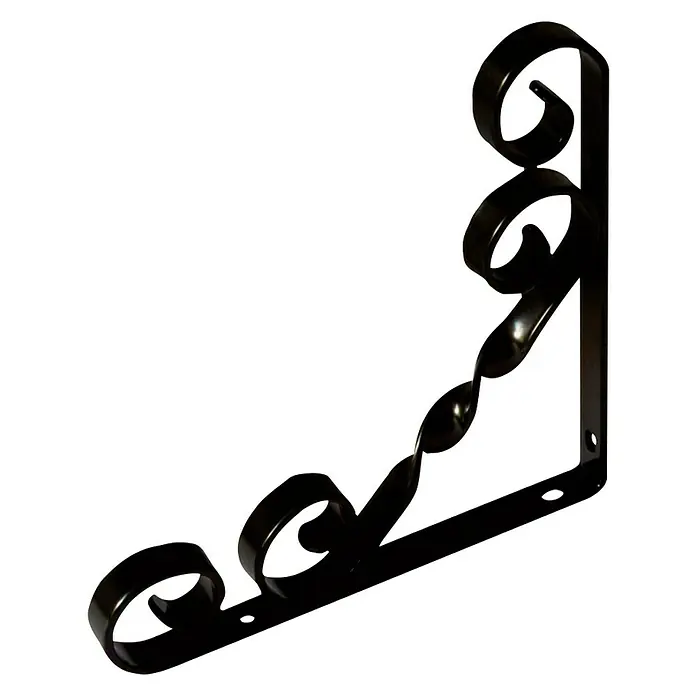 Stabilit Decor-Konsole - 200 x 200 mm, Belastbarkeit: 20 kg, Schwarz - Elegante, geschwungene Wandhalterung aus Metall für dekorative Akzente. Ideal zur Befestigung von Regalen oder Pflanzenampeln.