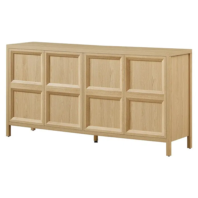 SONNENH Anrichte mit Drucköffnung, Helle Eichenoptik -  - Hellholz-Viertürerschrank mit Paneeldesign und kurzen Beinen zur vielseitigen Aufbewahrung.