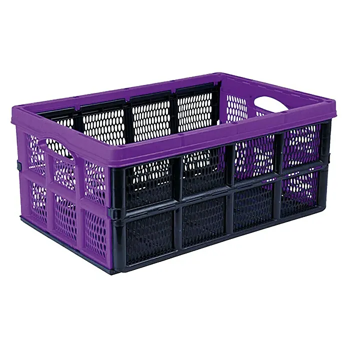 Caja plegable - 51 x 34 x 23 cm, 32 l - Cesta de almacenamiento de plástico plegable morada y negra con recortes de panal, ideales para el almacenamiento.