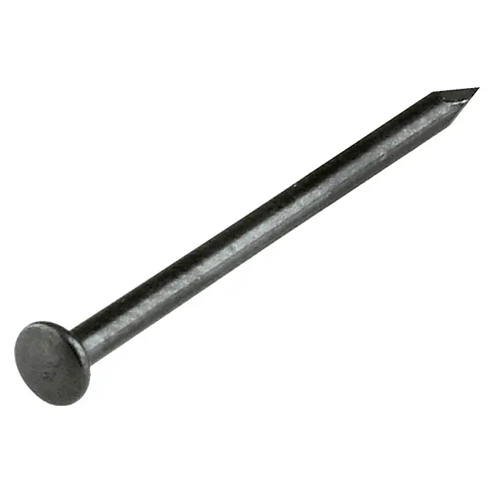 Stabilit Stahlnagel60 mm, 30 Stk., Stahl - Nahaufnahme eines einzelnen, stählernen Drahtstiftnagels mit flachem Kopf und spitzer Spitze auf weißem Hintergrund.