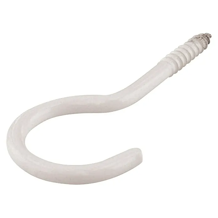 Wäscheleinenhaken - Länge: 80 mm, 15 Stk., Weiß - Ein weißer Schraubhaken, ideal zum Aufhängen leichter Gegenstände im Innenbereich, mit einem Schraubgewinde für sicheren Halt.