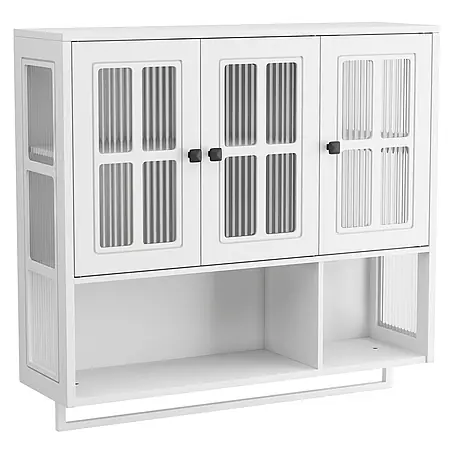 SONNENH Wandschrank mit 3 Riffelglastüren, Weiß
