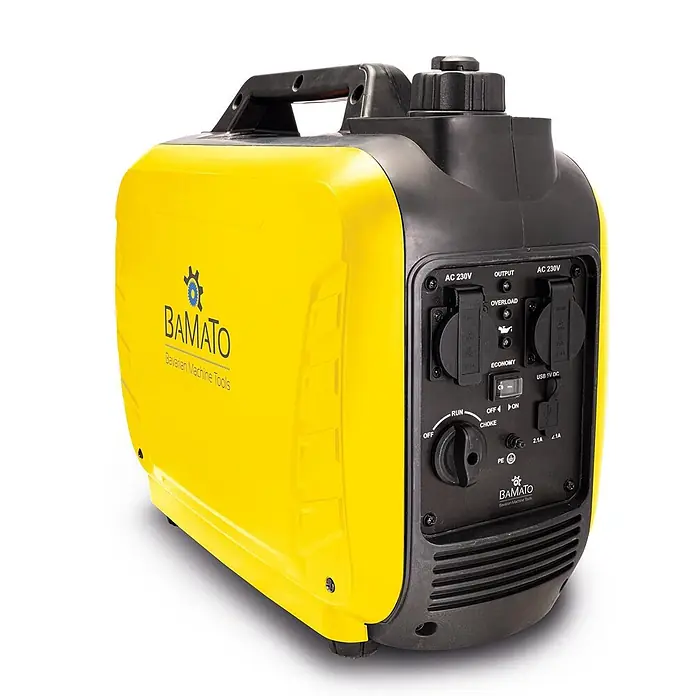 BAMATO Inverter-Stromerzeuger BGE-2000I max. 2000W -  - Gelber und schwarzer portabler Inverter-Stromerzeuger mit 230V AC und USB-Ausgängen sowie Bedienfeld.
