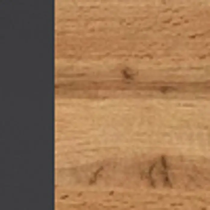Vicco Badmöbel-Set Lanco Anthrazit/Goldkraft Eiche mit Waschbecken - Anthrazit, Matt - Hellbraunes Holzpaneel mit sichtbarer Maserung und einem dunkelgrauen vertikalen Rand.
