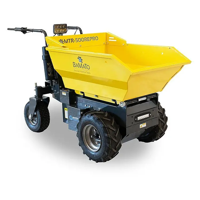 BAMATO Mini-Transporter MTR-500REPRO Elektro & Kipphydraulik -  - Gelber Akku-Minidumper mit Schwerlasträdern und Kippmulde für Bau oder Garten.