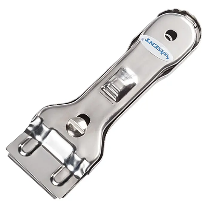 Wisent Schaber MS 200 - Länge: 138 mm, Robuste Metallführung - Nahaufnahme eines Metallschabers mit Klinge zum Reinigen von Oberflächen. Ideal für hartnäckige Verschmutzungen.