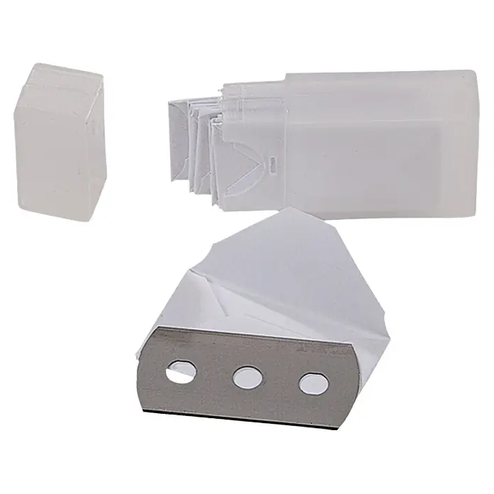 Wisent Ersatzklinge MS 10 - 10 Stk., Passend für: Wisent Schaber MS 200 - Eine Packung mit Trapezklingen, die in einem transparenten Kunststoffbehälter aufbewahrt werden. Die Klingen sind einzeln verpackt.