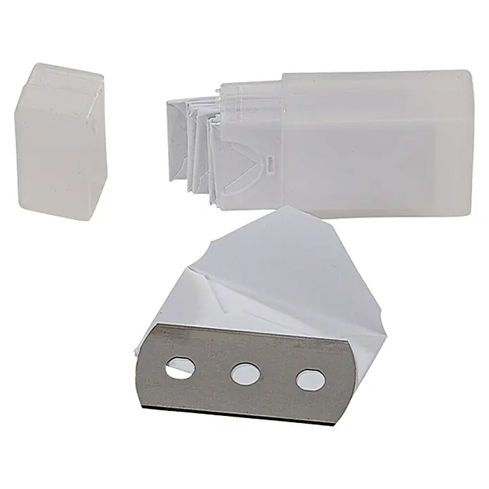 Wisent Ersatzklinge MS 1010 Stk., Passend für: Wisent Schaber MS 200 - Eine Packung mit Trapezklingen, die in einem transparenten Kunststoffbehälter aufbewahrt werden. Die Klingen sind einzeln verpackt.