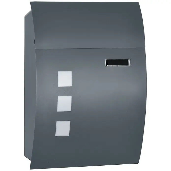 HOMCOM-Briefkasten-32L x 10B x 45H cm-Dunkelgrau -  - Grauer Wandbriefkasten mit gewölbtem Deckel, drei weißen Akzentquadraten und einem Klarsichtfenster für das Namensschild.