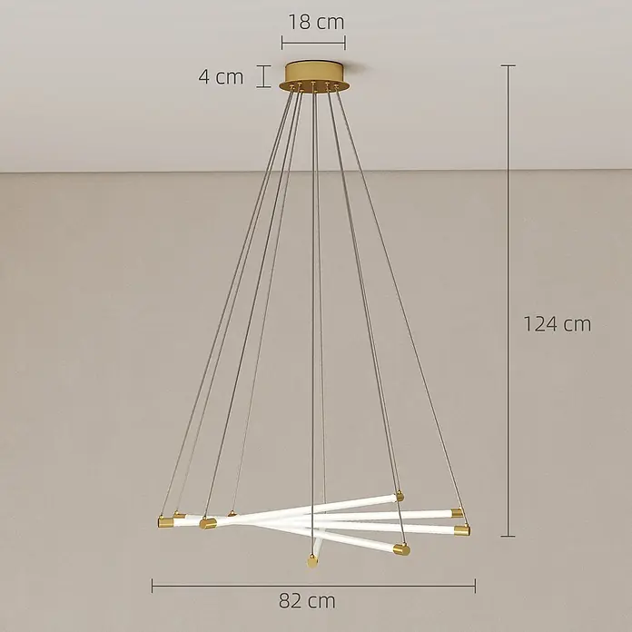 HOMCOM-Hängelampe-Ø82 x 124H cm-Gold+Weiß -  - Moderne goldene Pendelleuchte mit weißen LED-Lichtröhren, 124 cm hoch, 82 cm breit und 18 cm Deckenbaldachin.