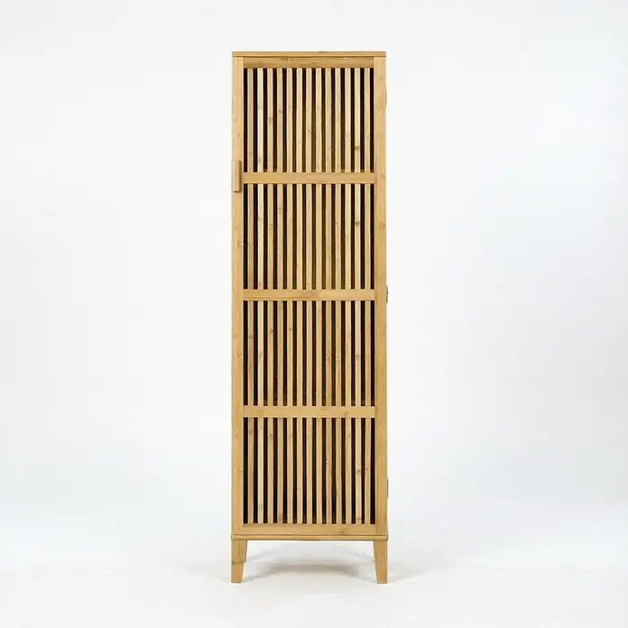 SONNENH Bambus-Hochschrank mit Lamellentür, Natur -  - Hoher, schmaler Schrank aus Bambuslatten mit Drehtür.