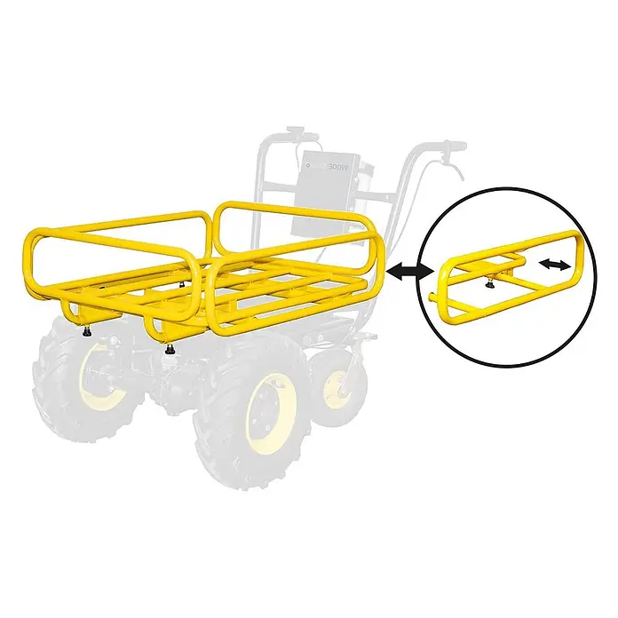 BAMATO Elektrische Schubkarre MTR-300W 300kg Traglast 400W -  - Gelber Metall-Lastenrahmen für eine Motorhacke, mit ausziehbarem/abnehmbarem Teil.