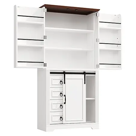 SONNENH Hochschrank mit 4 Schubladen und Zusatzablagen, Weiß