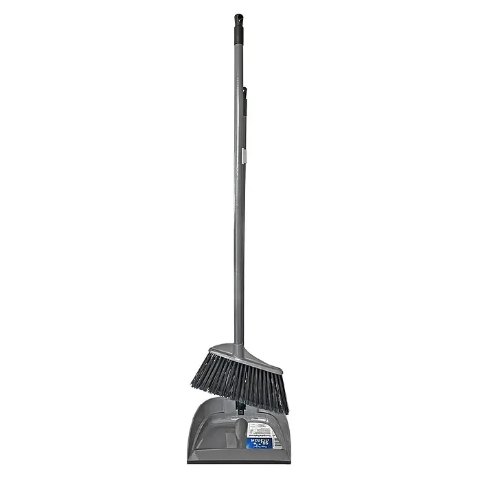 Peggy Perfect Langstielkehr-Set Go Clean - Material Borsten: Kunstfasern, Kunststoff - Graues Kunststoff-Besen- und Kehrschaufel-Set mit schwarzen Borsten zur Bodenreinigung.