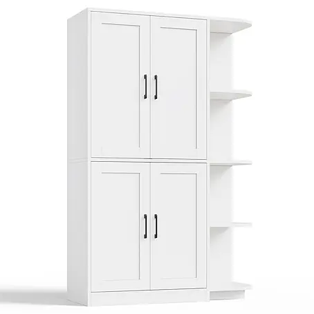 SONNENH Mehrzweckschrank mit 4 Türen und offenen Fächern, Weiß
