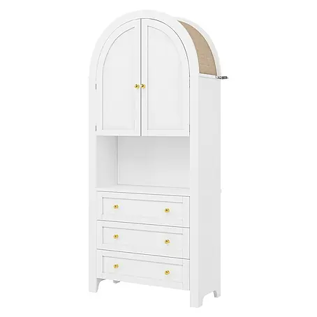 SONNENH Holz-Mehrzweckschrank mit Bogenaufsatz und Schubladen, Weiß