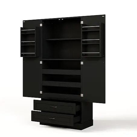 SONNENH Hochschrank mit 3 Ausziehböden, Schwarz