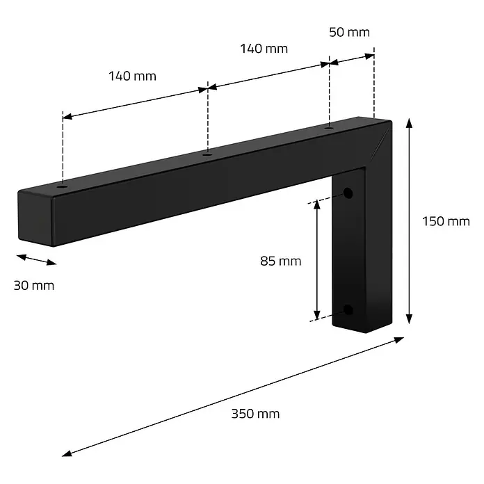 ML-Design Wandkonsole Regalwinkel L-Form Schwarz Konsolenträger Regalträger Halterung - L x B x H: 350 x 30 x 150 mm, Belastbarkeit: 50 kg, Stahl